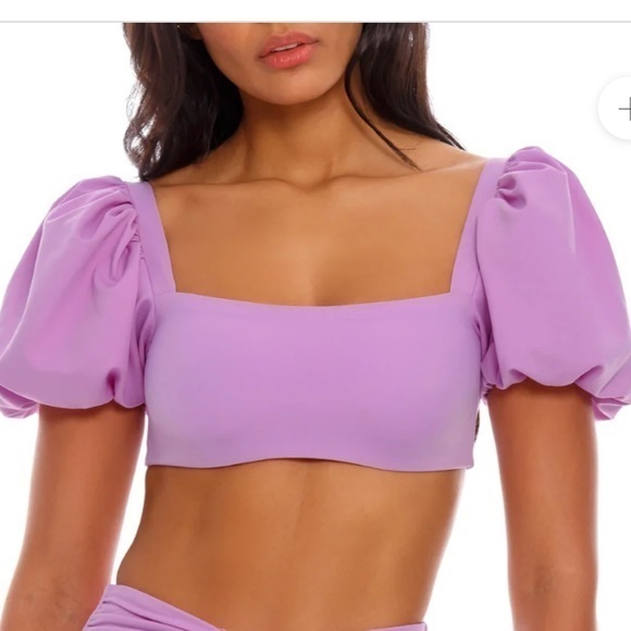 AVANOVA Women's Square Neck Puff Sleeve lavender tankini swim top size large - Picture 1 of 10